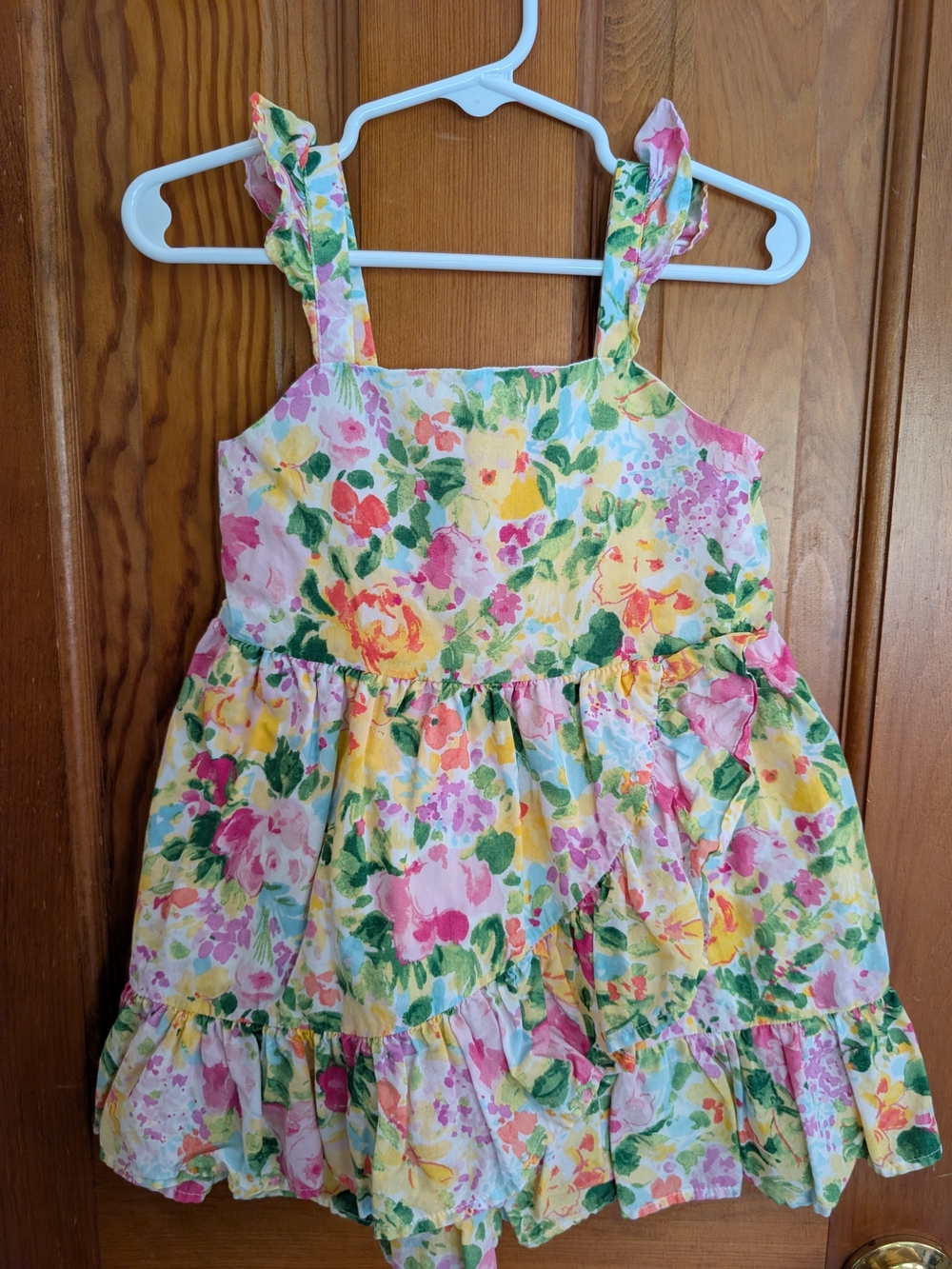 Janie and Jack Floral Ruffle-Strap Dress - Pink, Yellow & Green 2t